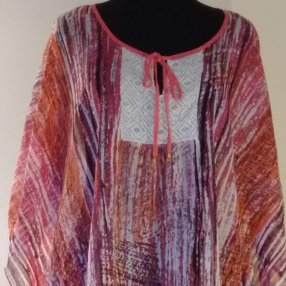 NY Collection Tops - Orange Sheer Summer Poncho